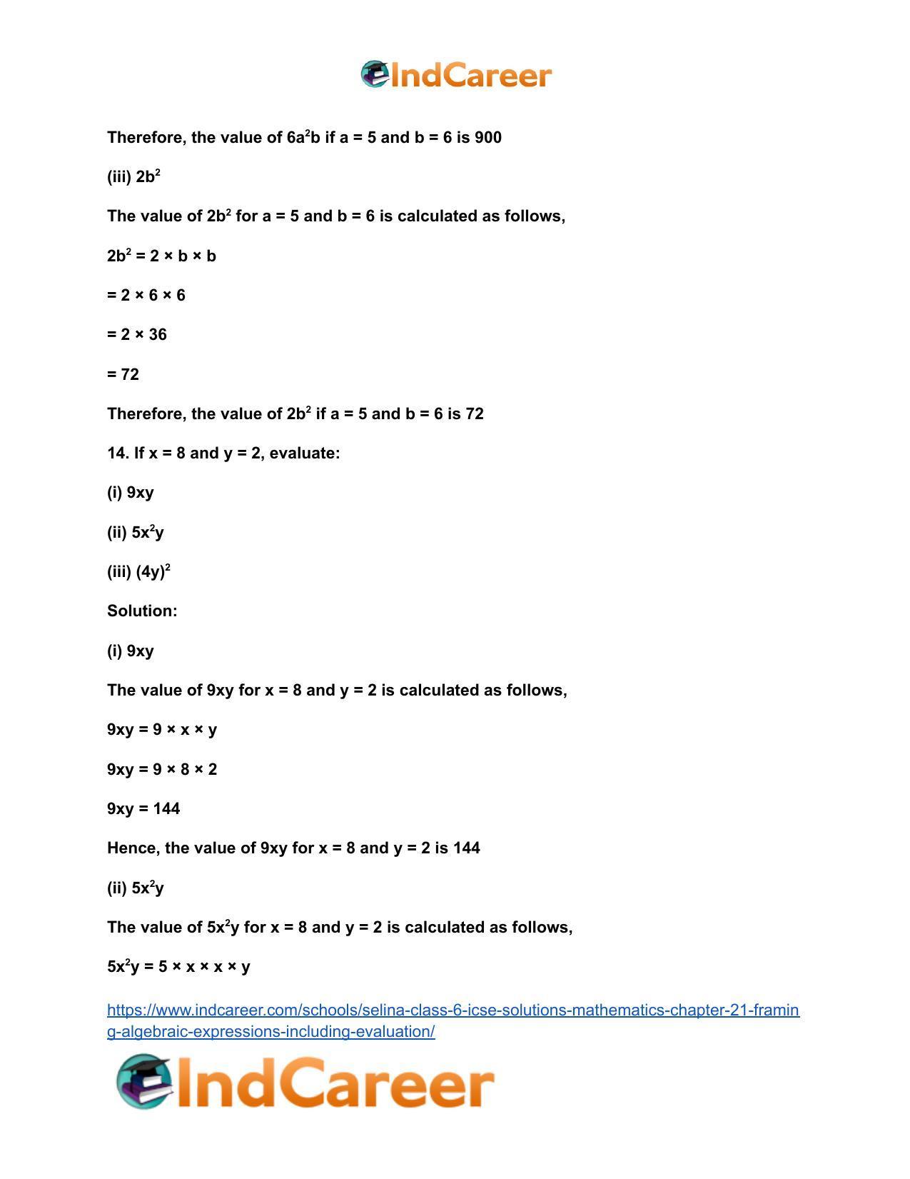 Selina Class 6 ICSE Solutions Mathematics : Chapter 21- Framing Algebraic Expressions (Including Evaluation) - Page 15