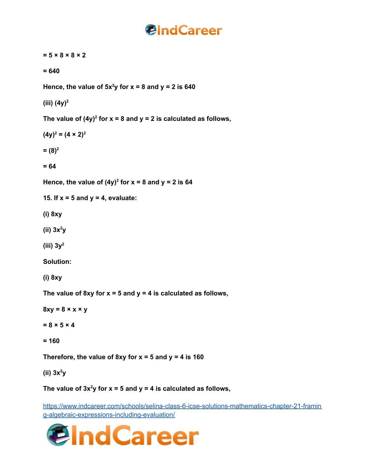 Selina Class 6 ICSE Solutions Mathematics : Chapter 21- Framing Algebraic Expressions (Including Evaluation) - Page 16