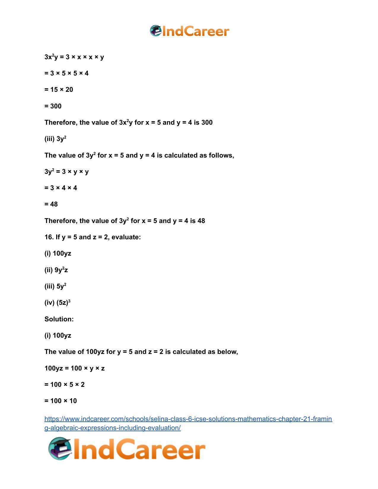 Selina Class 6 ICSE Solutions Mathematics : Chapter 21- Framing Algebraic Expressions (Including Evaluation) - Page 17