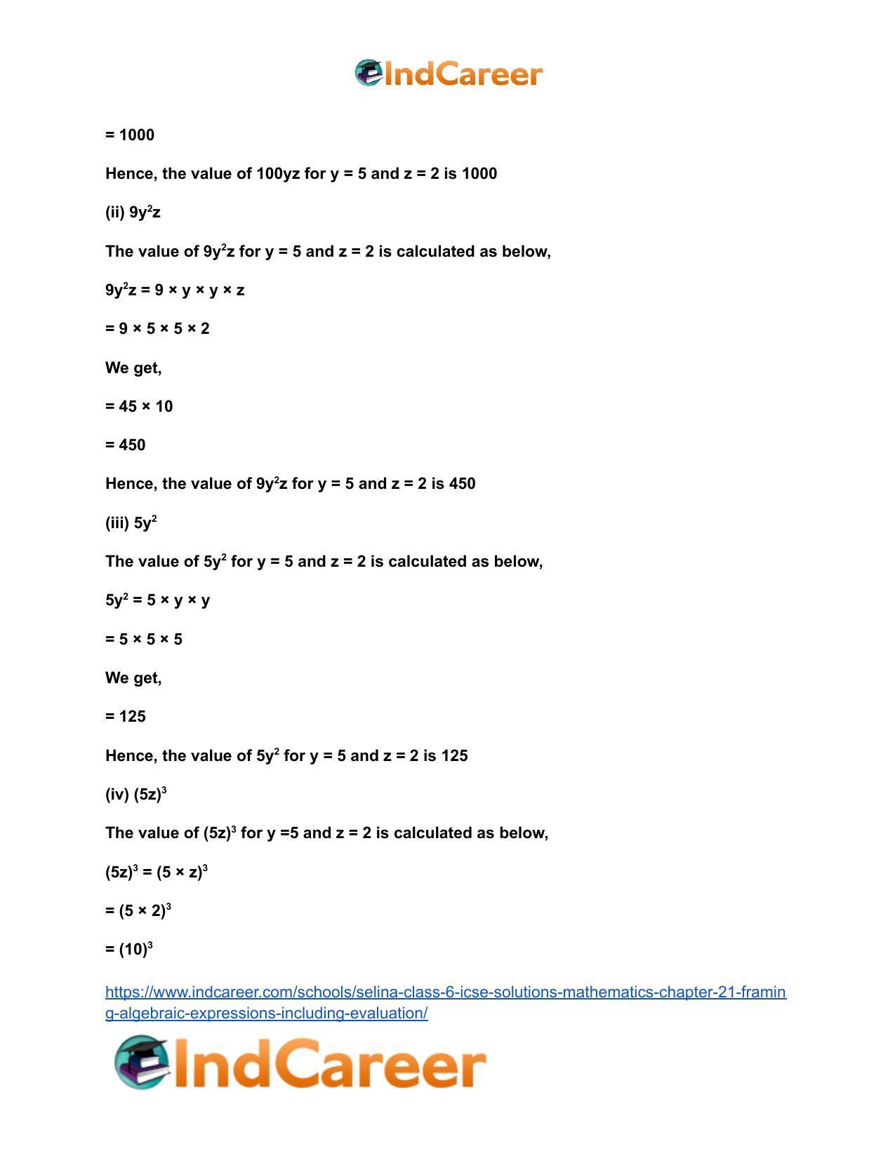 Selina Class 6 ICSE Solutions Mathematics : Chapter 21- Framing Algebraic Expressions (Including Evaluation) - Page 18
