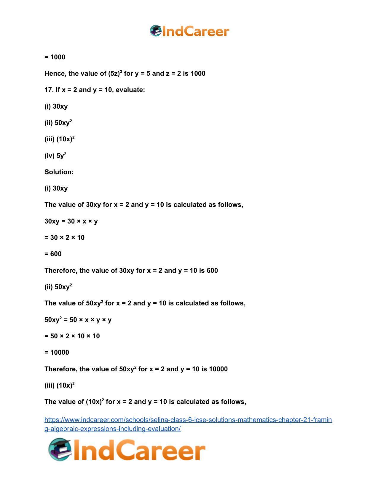 Selina Class 6 ICSE Solutions Mathematics : Chapter 21- Framing Algebraic Expressions (Including Evaluation) - Page 19