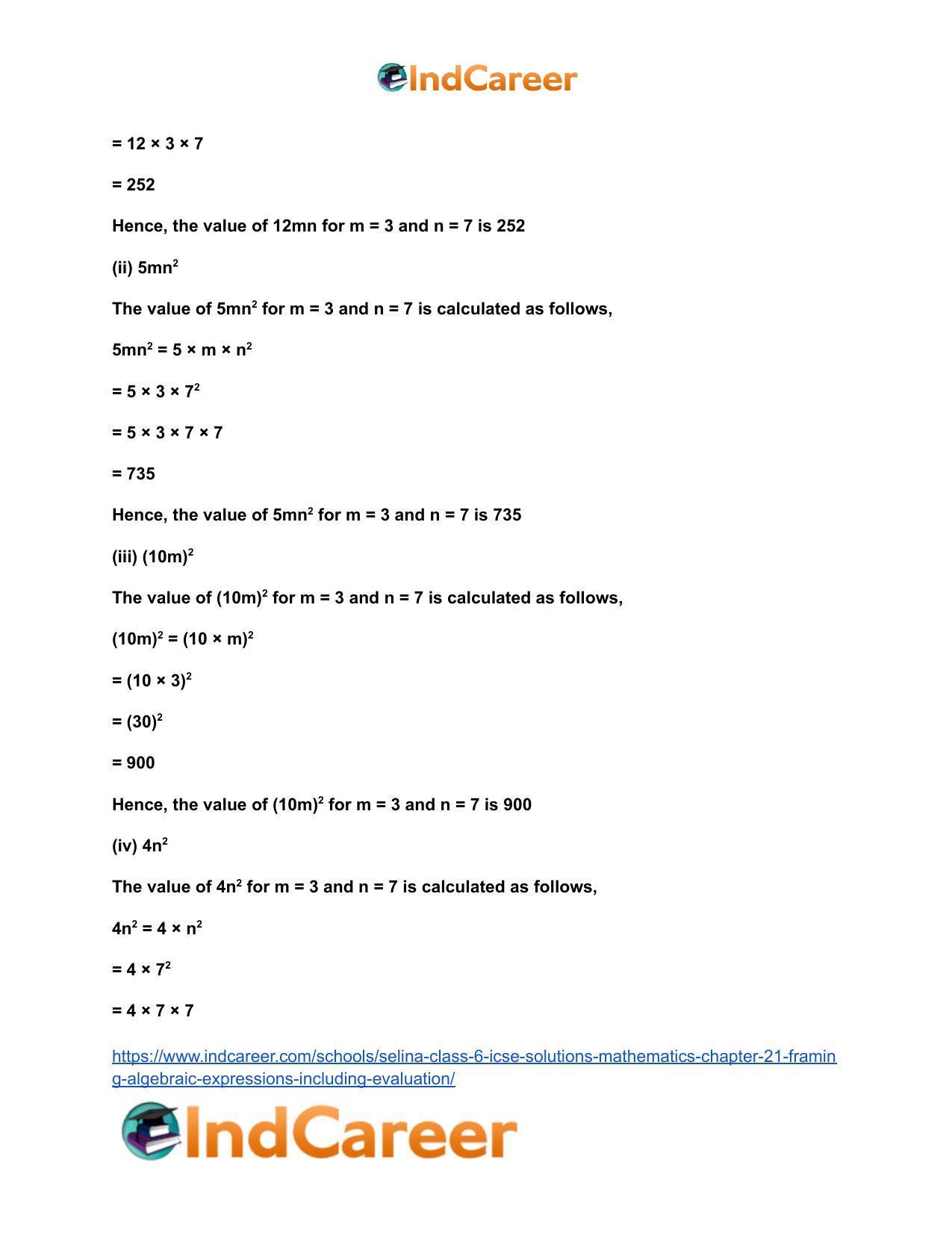 Selina Class 6 ICSE Solutions Mathematics : Chapter 21- Framing Algebraic Expressions (Including Evaluation) - Page 21
