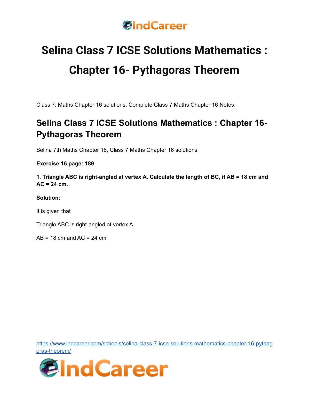 Selina Class 7 ICSE Solutions Mathematics : Chapter 16- Pythagoras Theorem - Page 2