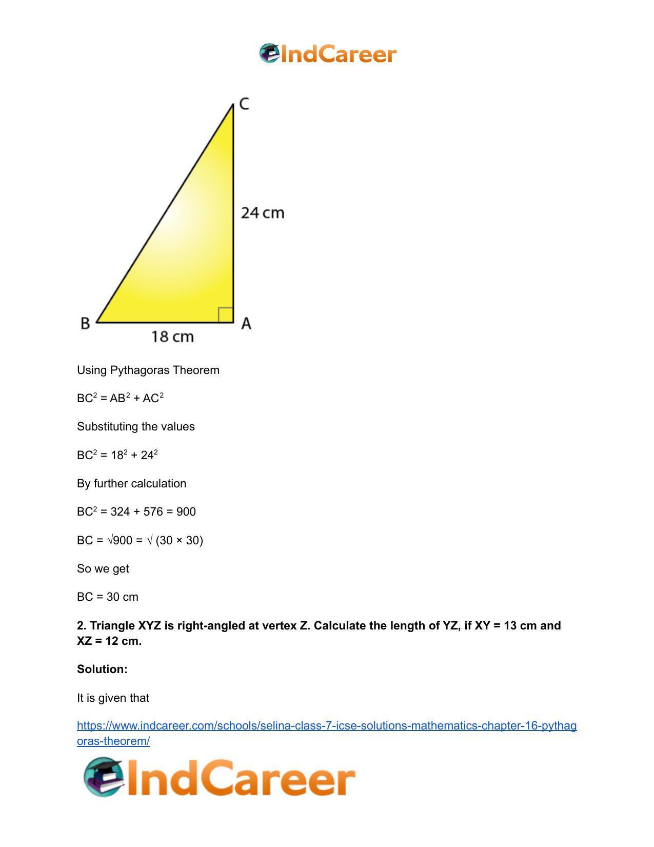Selina Class 7 ICSE Solutions Mathematics : Chapter 16- Pythagoras Theorem - Page 3