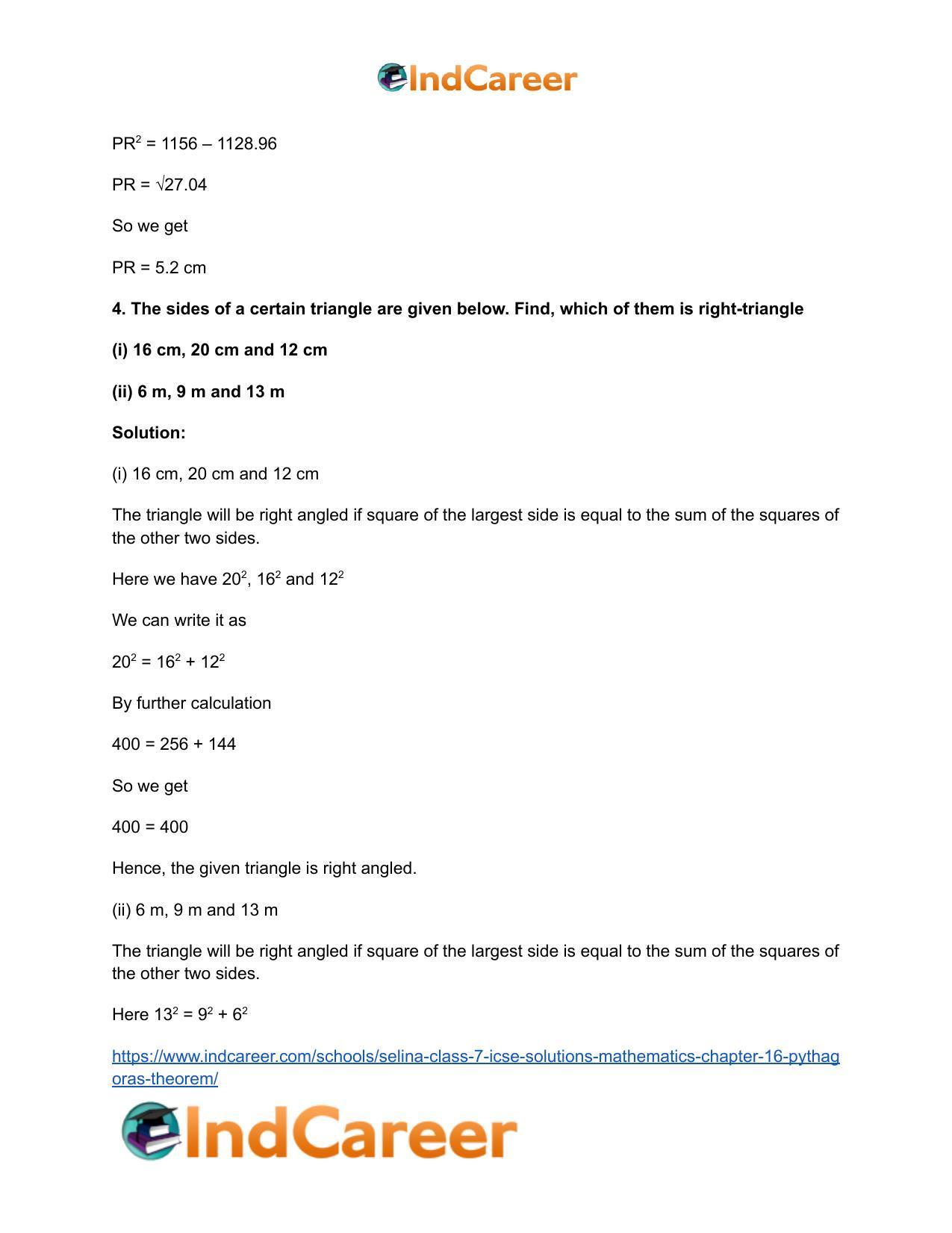 Selina Class 7 ICSE Solutions Mathematics : Chapter 16- Pythagoras Theorem - Page 6
