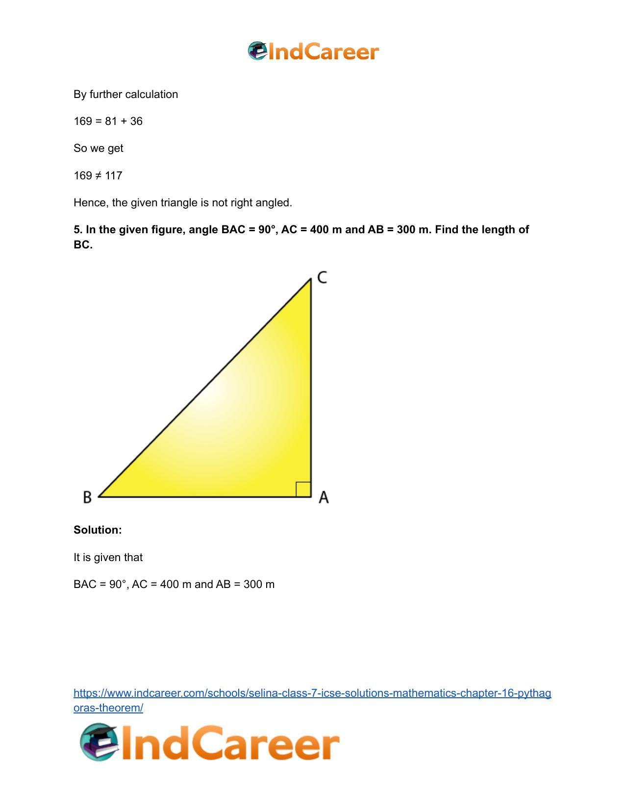 Selina Class 7 ICSE Solutions Mathematics : Chapter 16- Pythagoras Theorem - Page 7