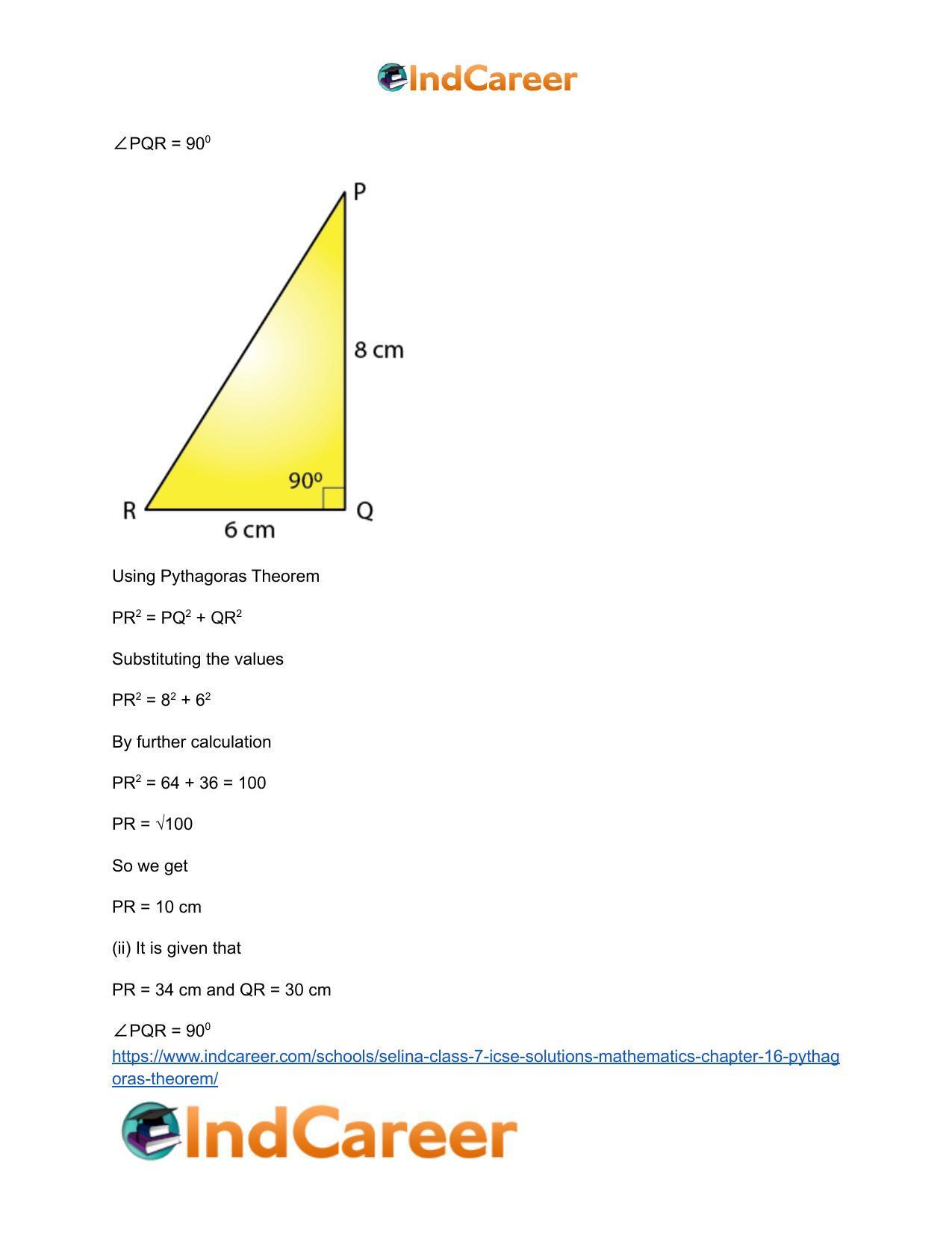 Selina Class 7 ICSE Solutions Mathematics : Chapter 16- Pythagoras Theorem - Page 12