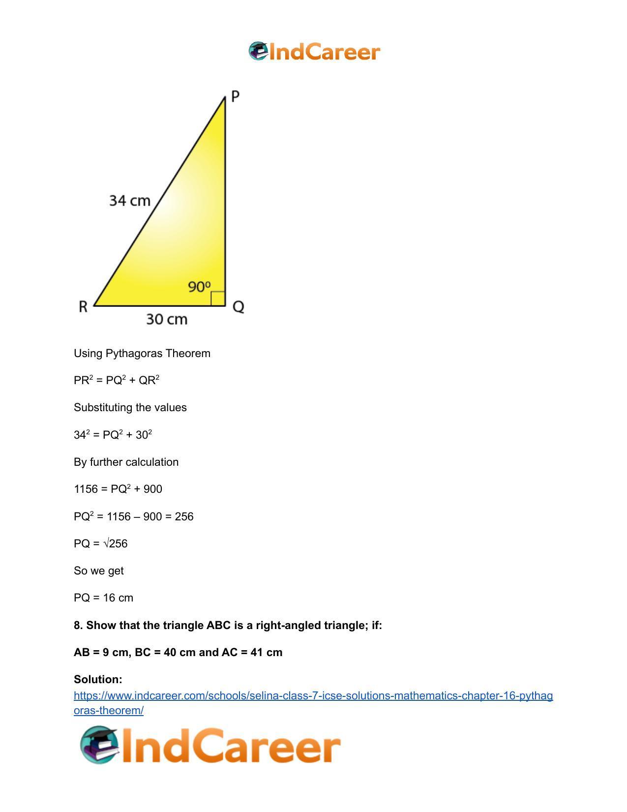 Selina Class 7 ICSE Solutions Mathematics : Chapter 16- Pythagoras Theorem - Page 13