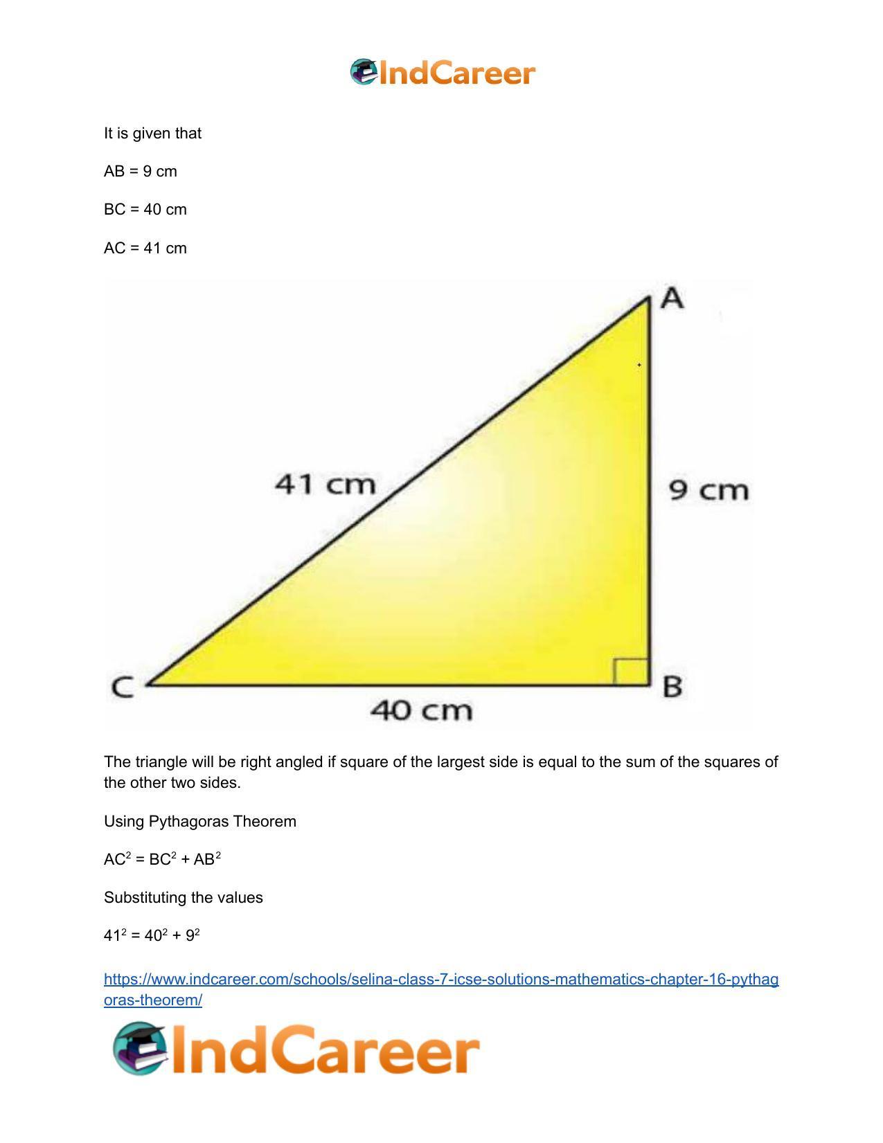 Selina Class 7 ICSE Solutions Mathematics : Chapter 16- Pythagoras Theorem - Page 14