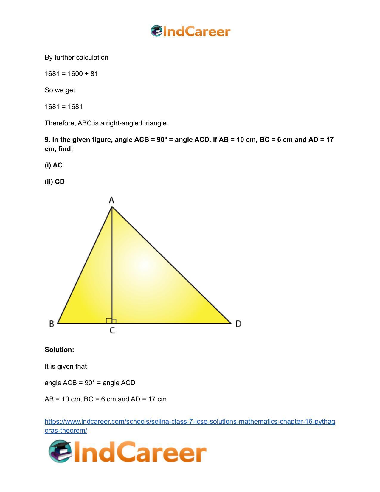 Selina Class 7 ICSE Solutions Mathematics : Chapter 16- Pythagoras Theorem - Page 15