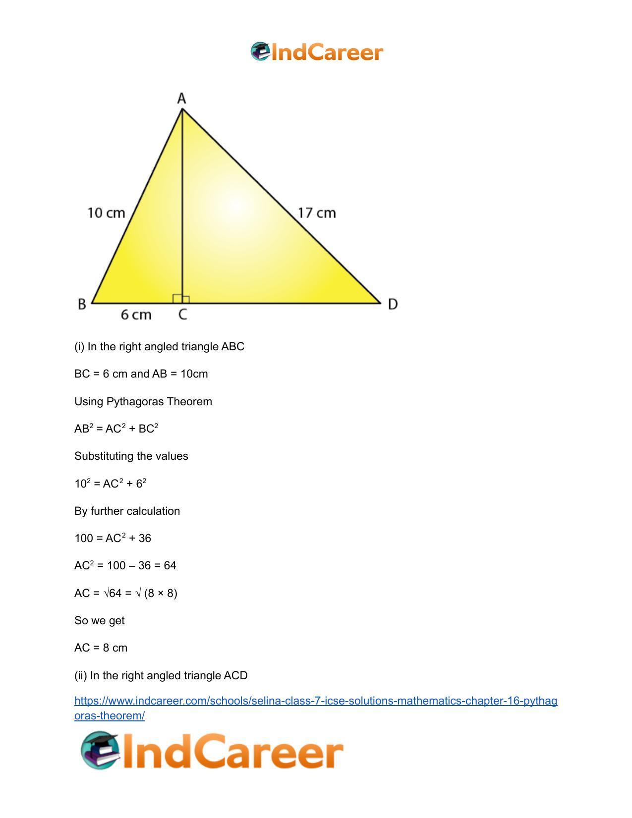 Selina Class 7 ICSE Solutions Mathematics : Chapter 16- Pythagoras Theorem - Page 16
