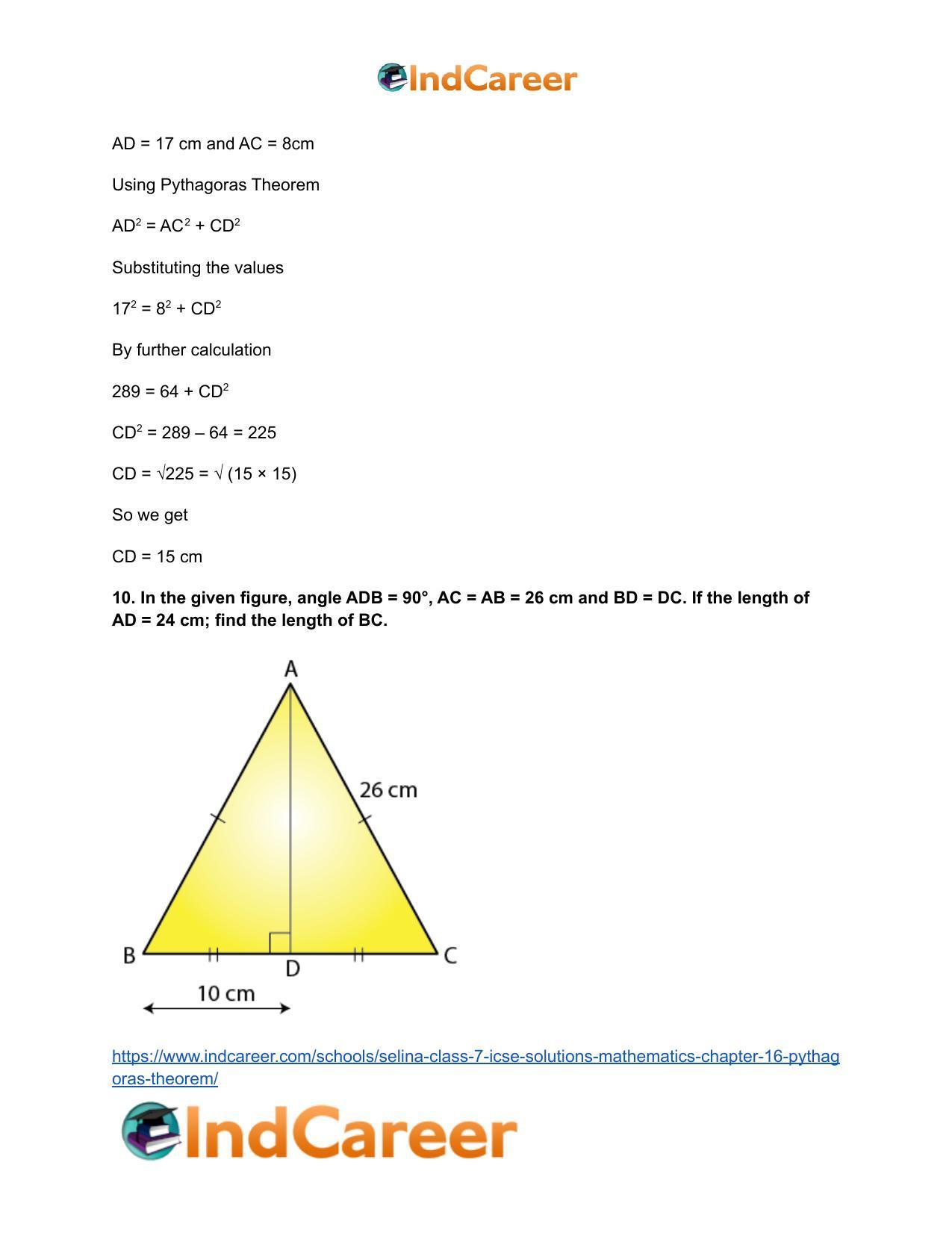 Selina Class 7 ICSE Solutions Mathematics : Chapter 16- Pythagoras Theorem - Page 17