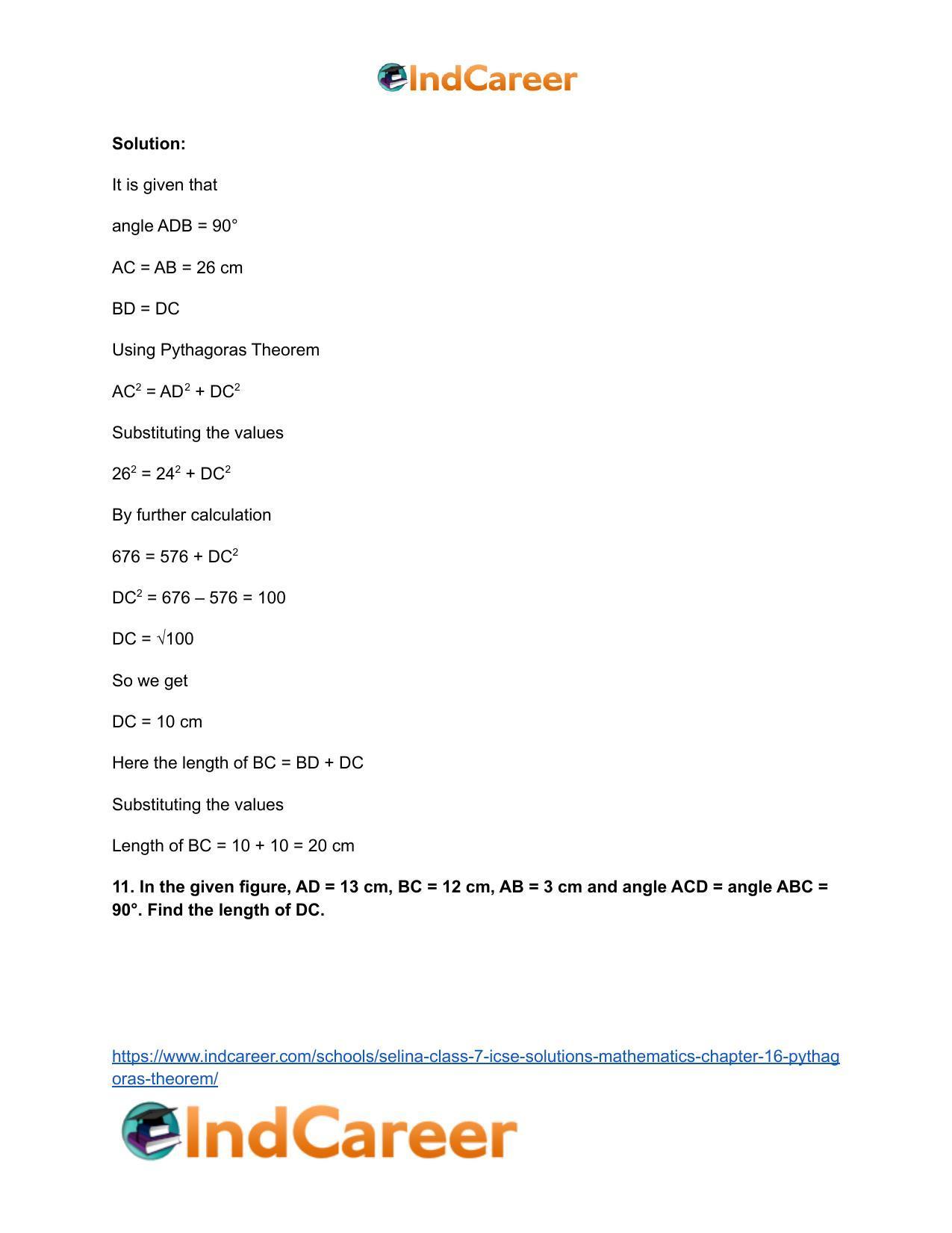 Selina Class 7 ICSE Solutions Mathematics : Chapter 16- Pythagoras Theorem - Page 18
