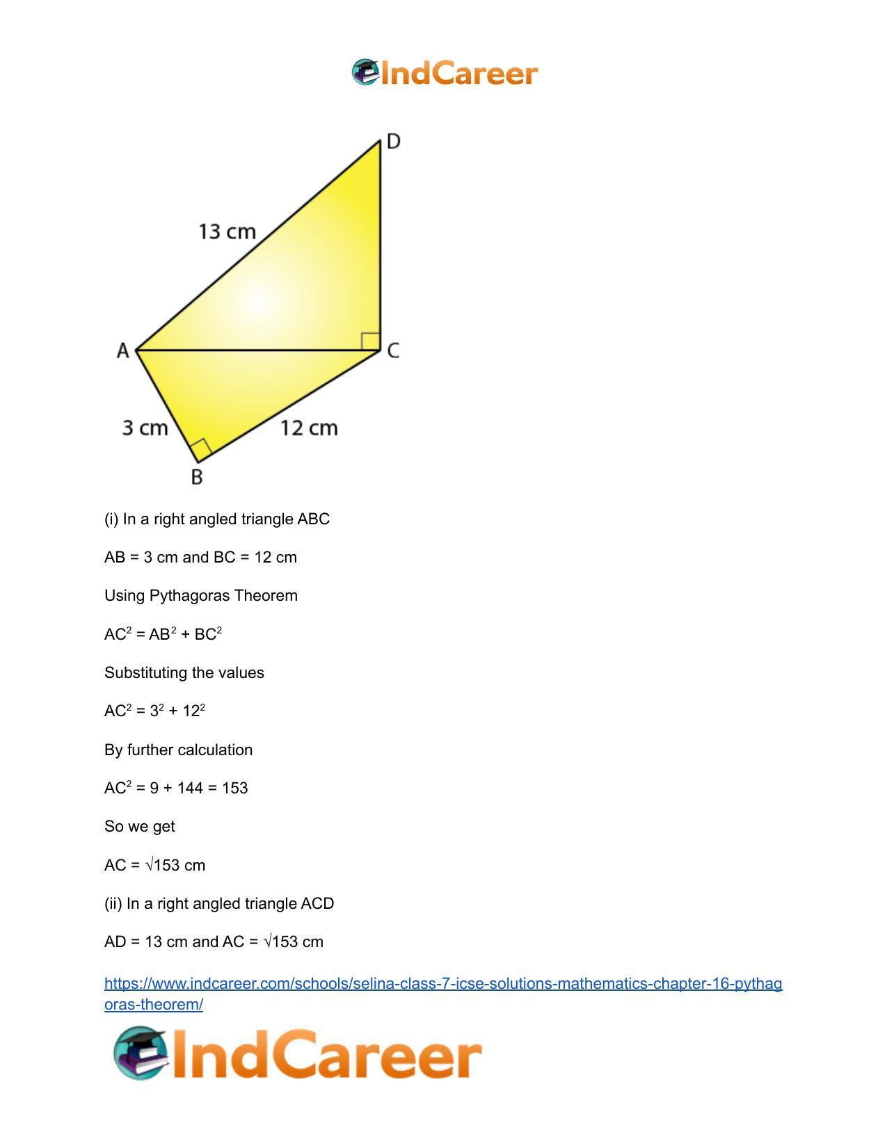 Selina Class 7 ICSE Solutions Mathematics : Chapter 16- Pythagoras Theorem - Page 20