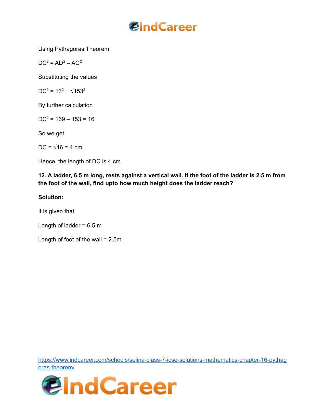 Selina Class 7 ICSE Solutions Mathematics : Chapter 16- Pythagoras Theorem - Page 21