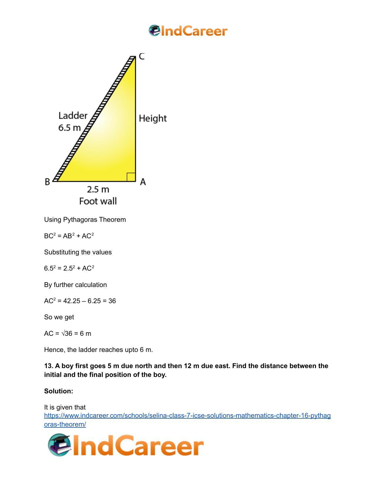 Selina Class 7 ICSE Solutions Mathematics : Chapter 16- Pythagoras Theorem - Page 22