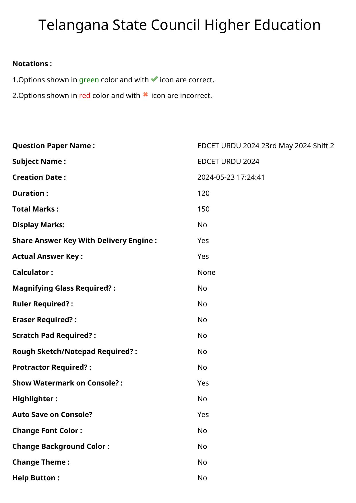TS EDCET: 23rd May 2024 Shift 2 (URDU) Question Paper and Answer Key - Page 1