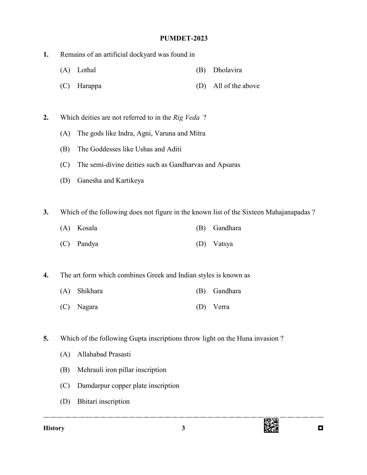 PUMDET 2023 History Question Paper - Page 3