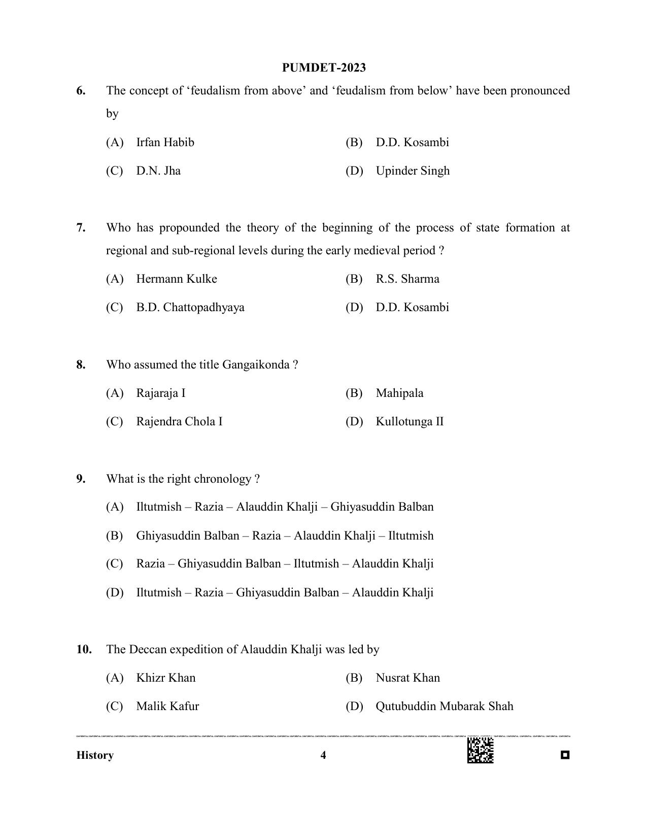 PUMDET 2023 History Question Paper - Page 4
