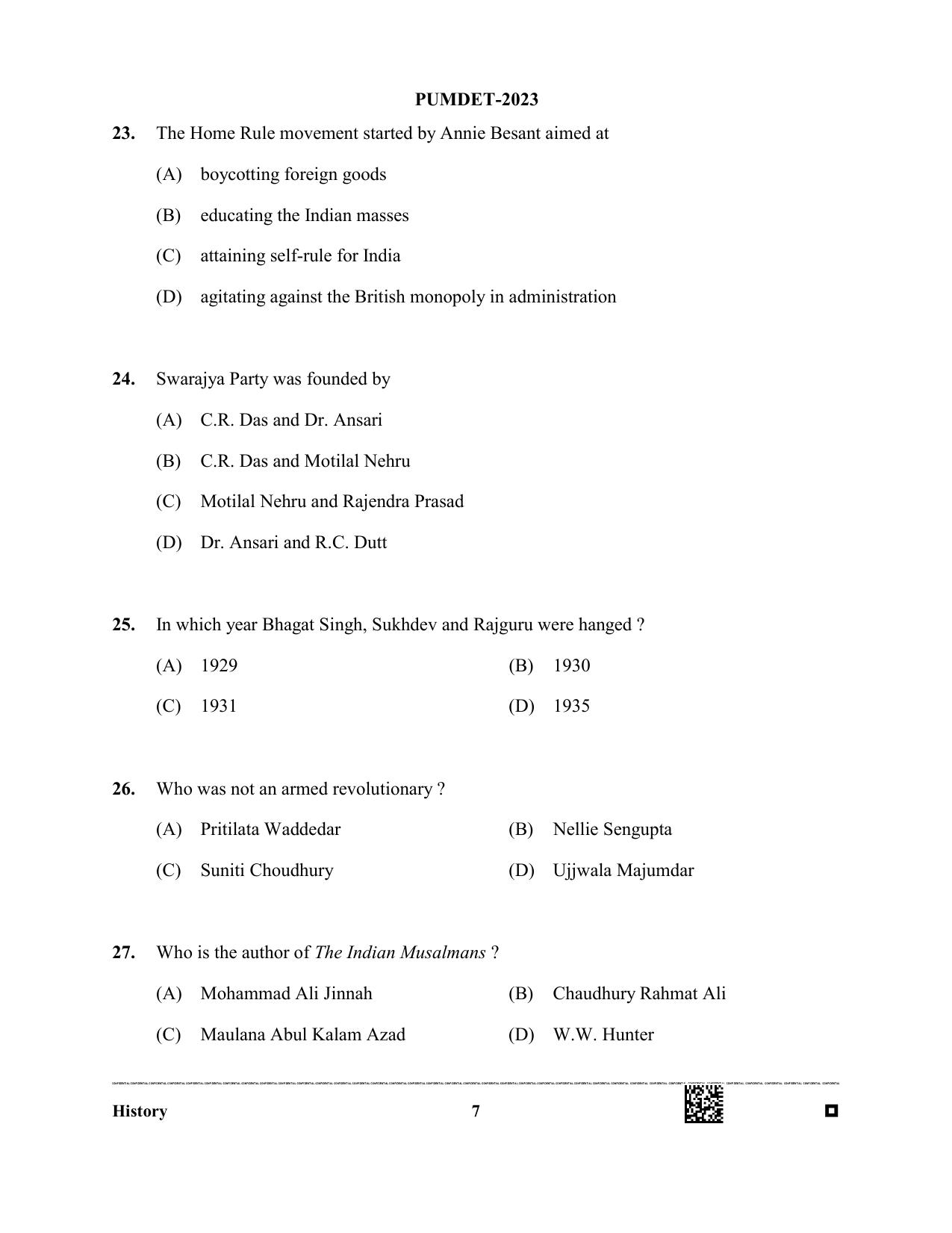 PUMDET 2023 History Question Paper - Page 7