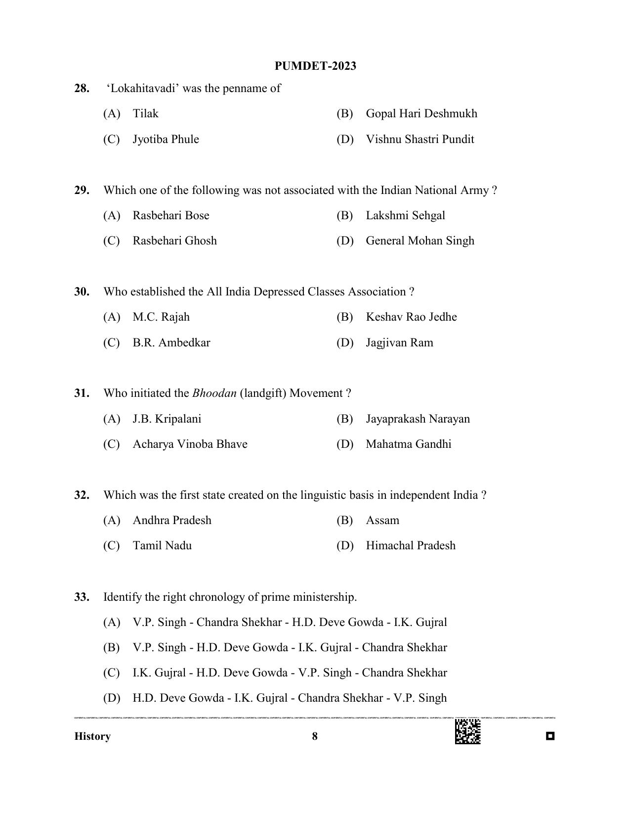 PUMDET 2023 History Question Paper - Page 8