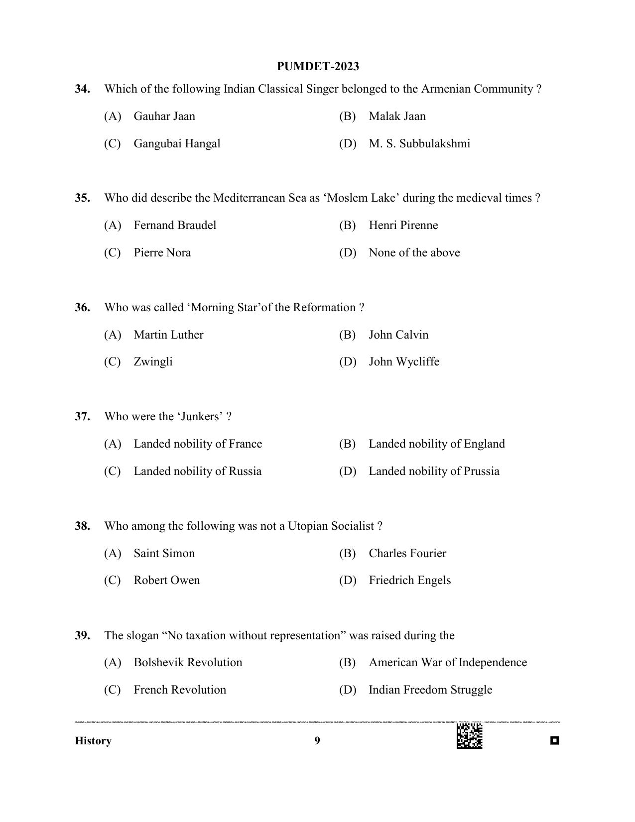 PUMDET 2023 History Question Paper - Page 9