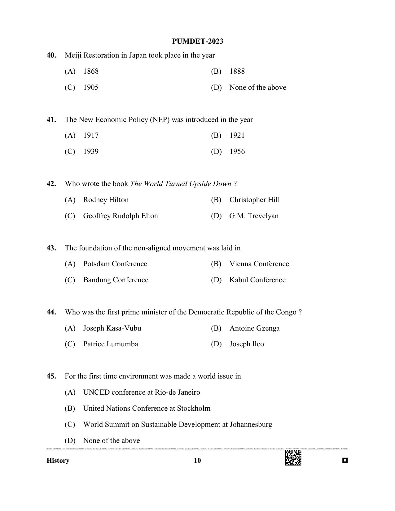PUMDET 2023 History Question Paper - Page 10