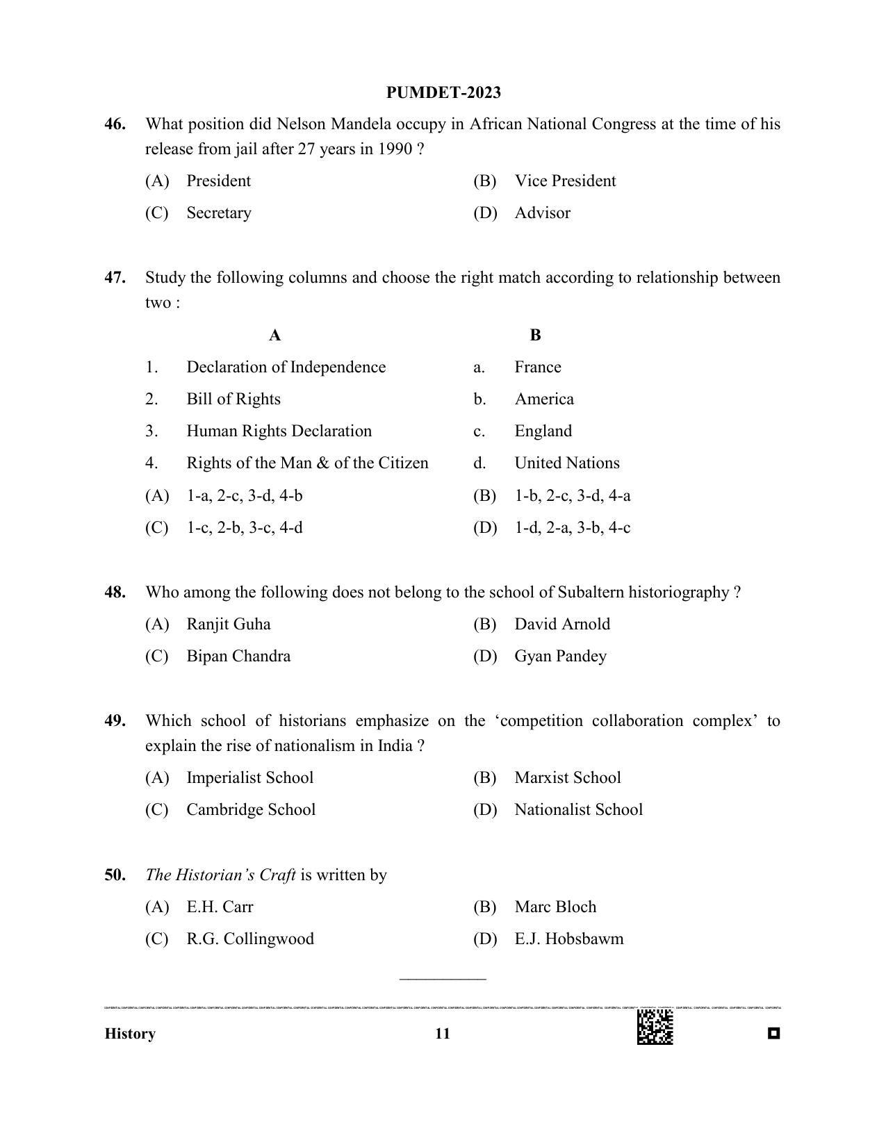 PUMDET 2023 History Question Paper - Page 11