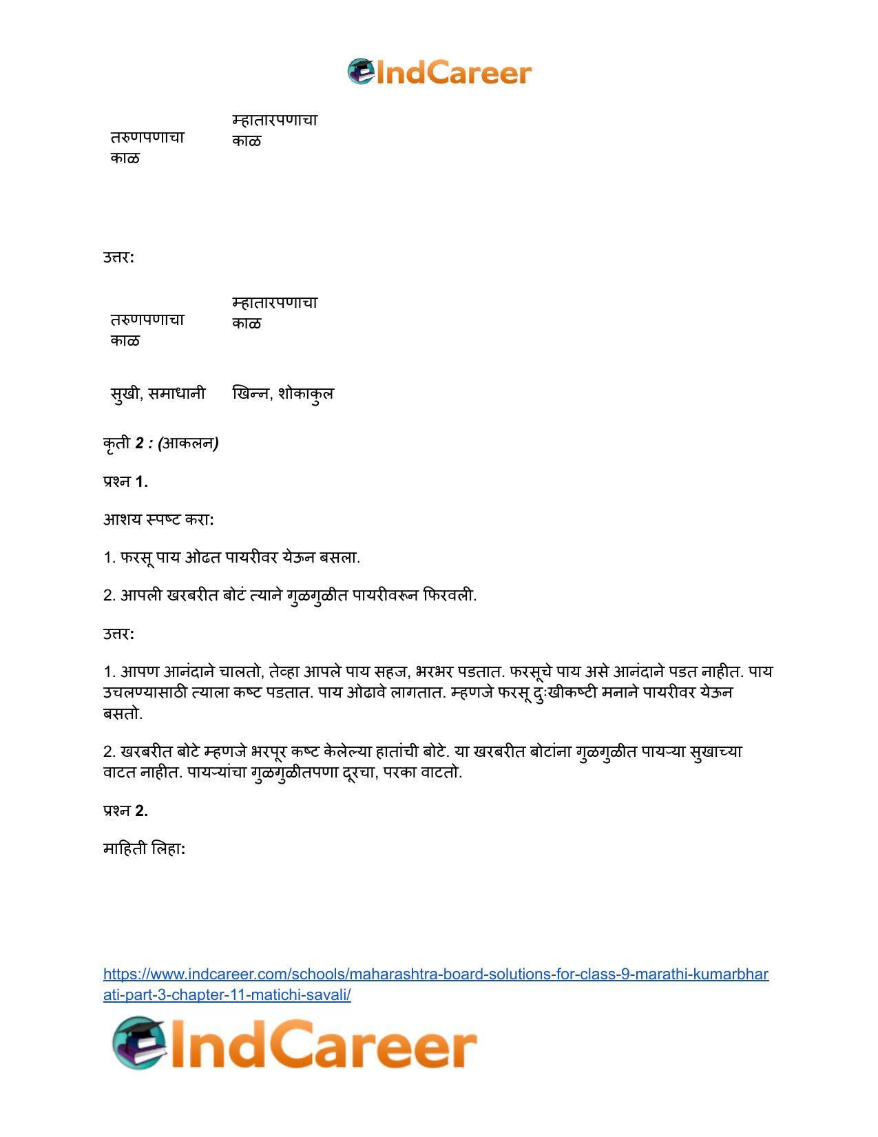 Maharashtra Board Solutions for Class 9- Marathi Kumarbharati (Part- 3): Chapter 11- मातीची सावली - Page 11