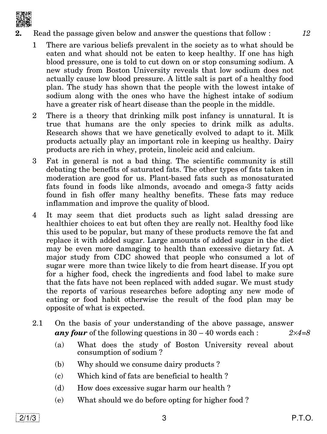 CBSE Class 10 2-1-3 ENGLISH LANG. & LIT. 2019 Compartment Question Paper - Page 3