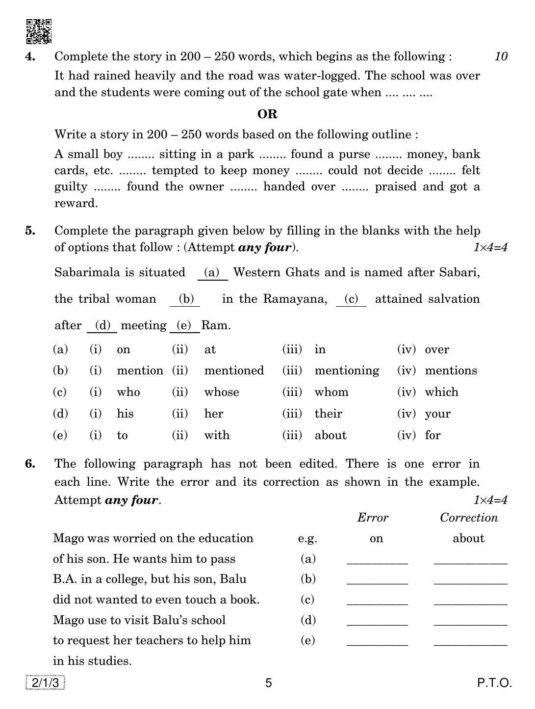 CBSE Class 10 2-1-3 ENGLISH LANG. & LIT. 2019 Compartment Question Paper - Page 5