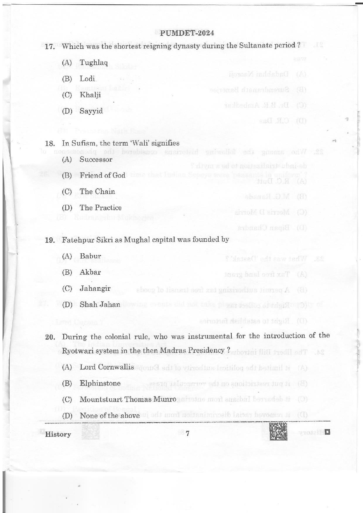 PUMDET 2024 History Question Paper - Page 7
