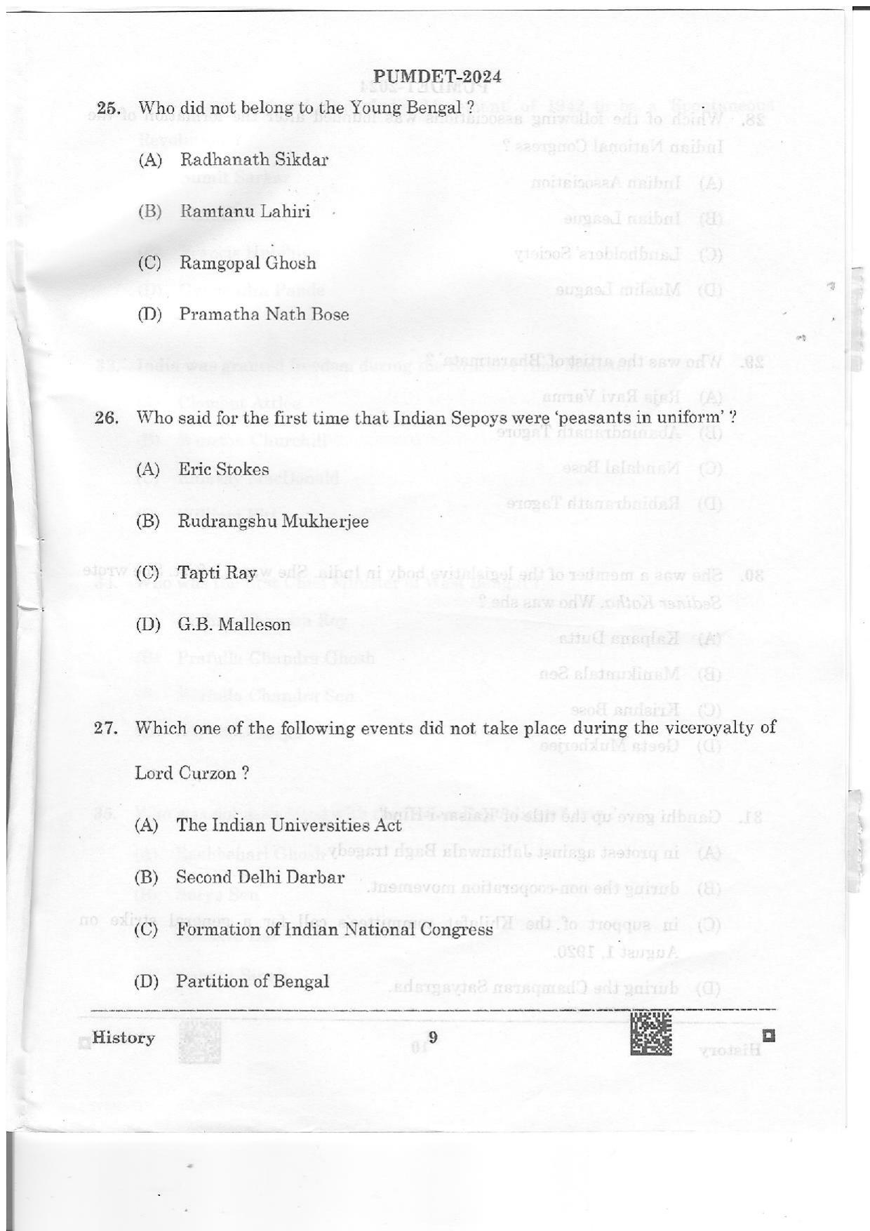 PUMDET 2024 History Question Paper - Page 9