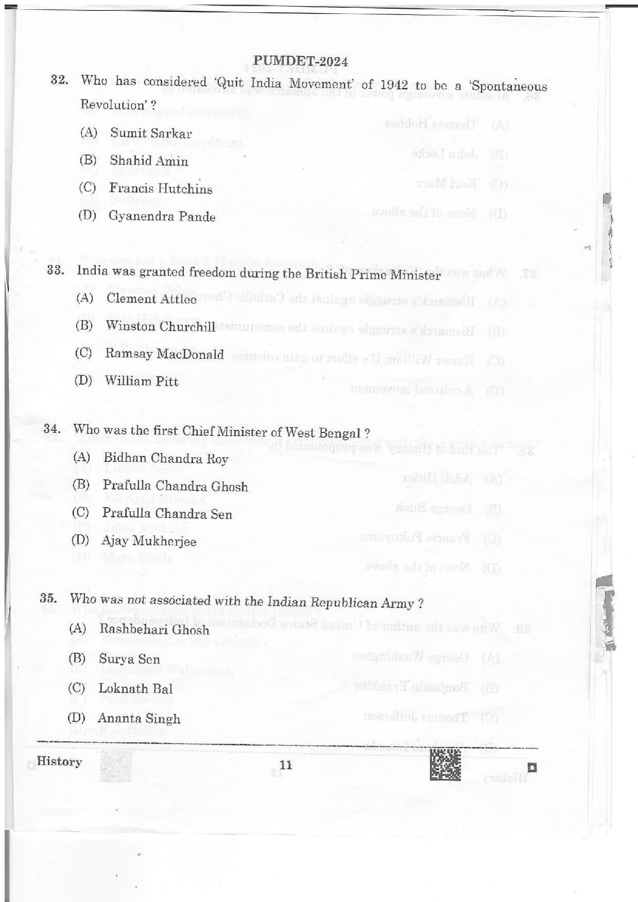 PUMDET 2024 History Question Paper - Page 11