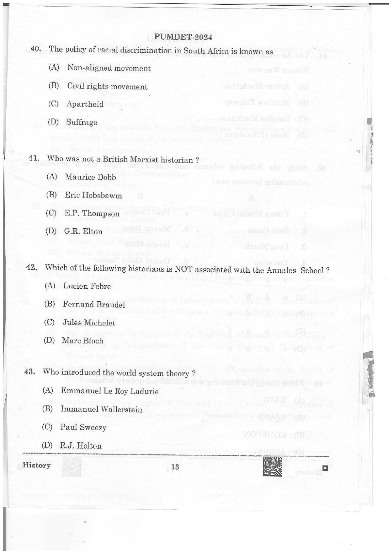 PUMDET 2024 History Question Paper - Page 13