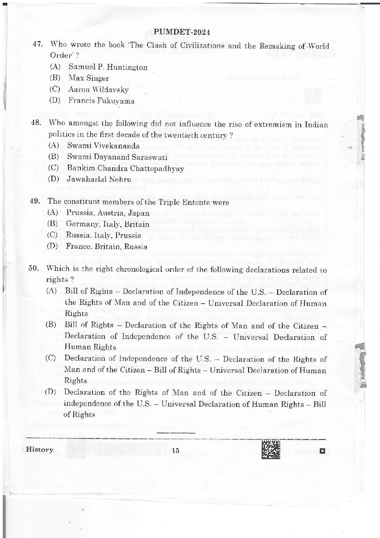 PUMDET 2024 History Question Paper - Page 15