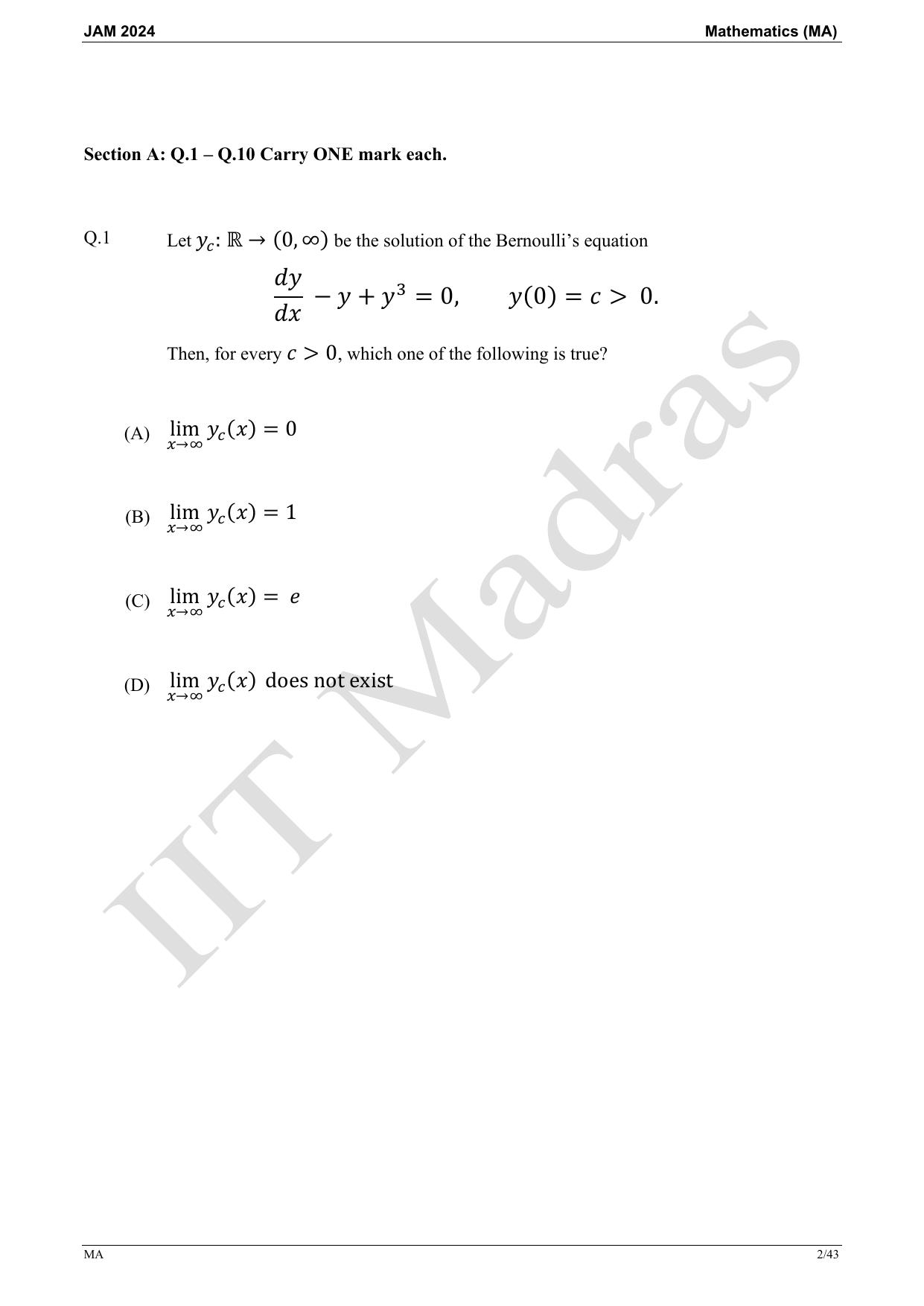 IIT JAM 2024 Mathematics (MA) Master Question Paper - Page 2