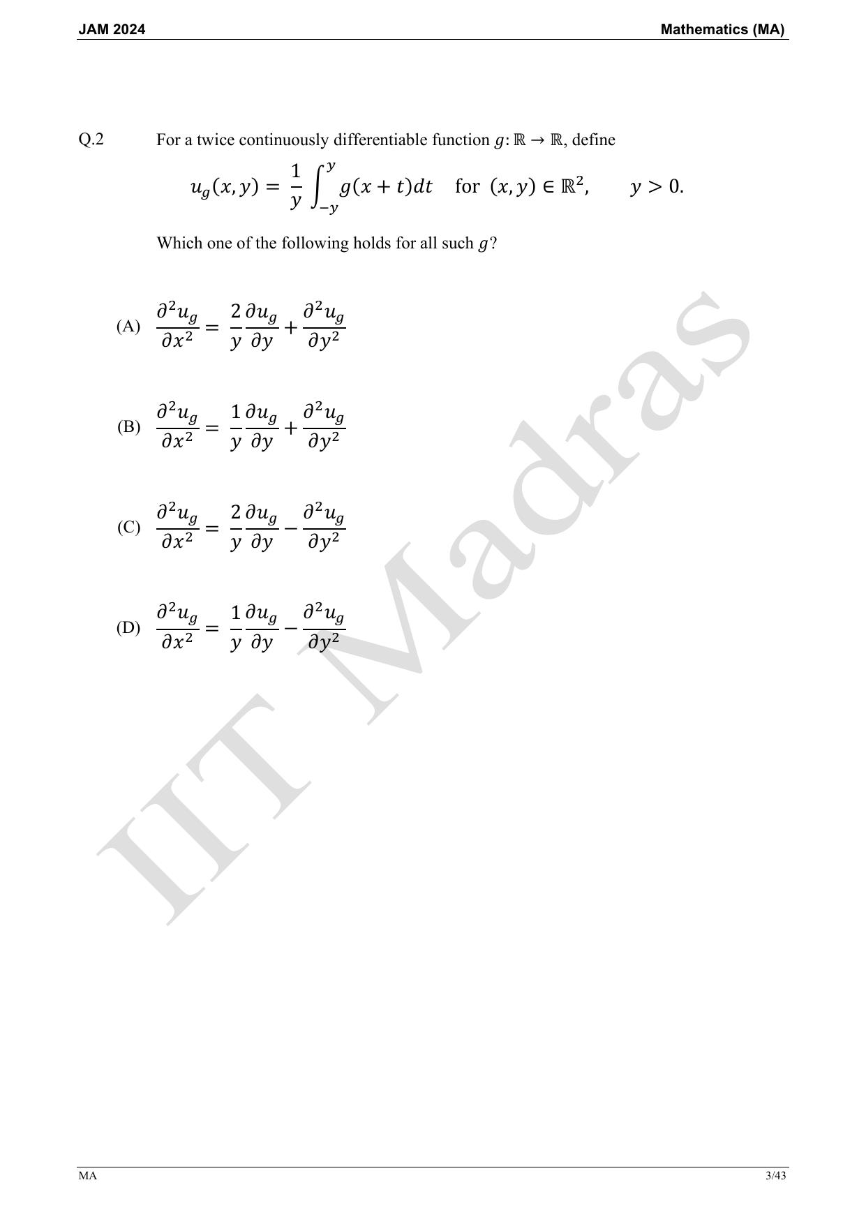 IIT JAM 2024 Mathematics (MA) Master Question Paper - Page 3