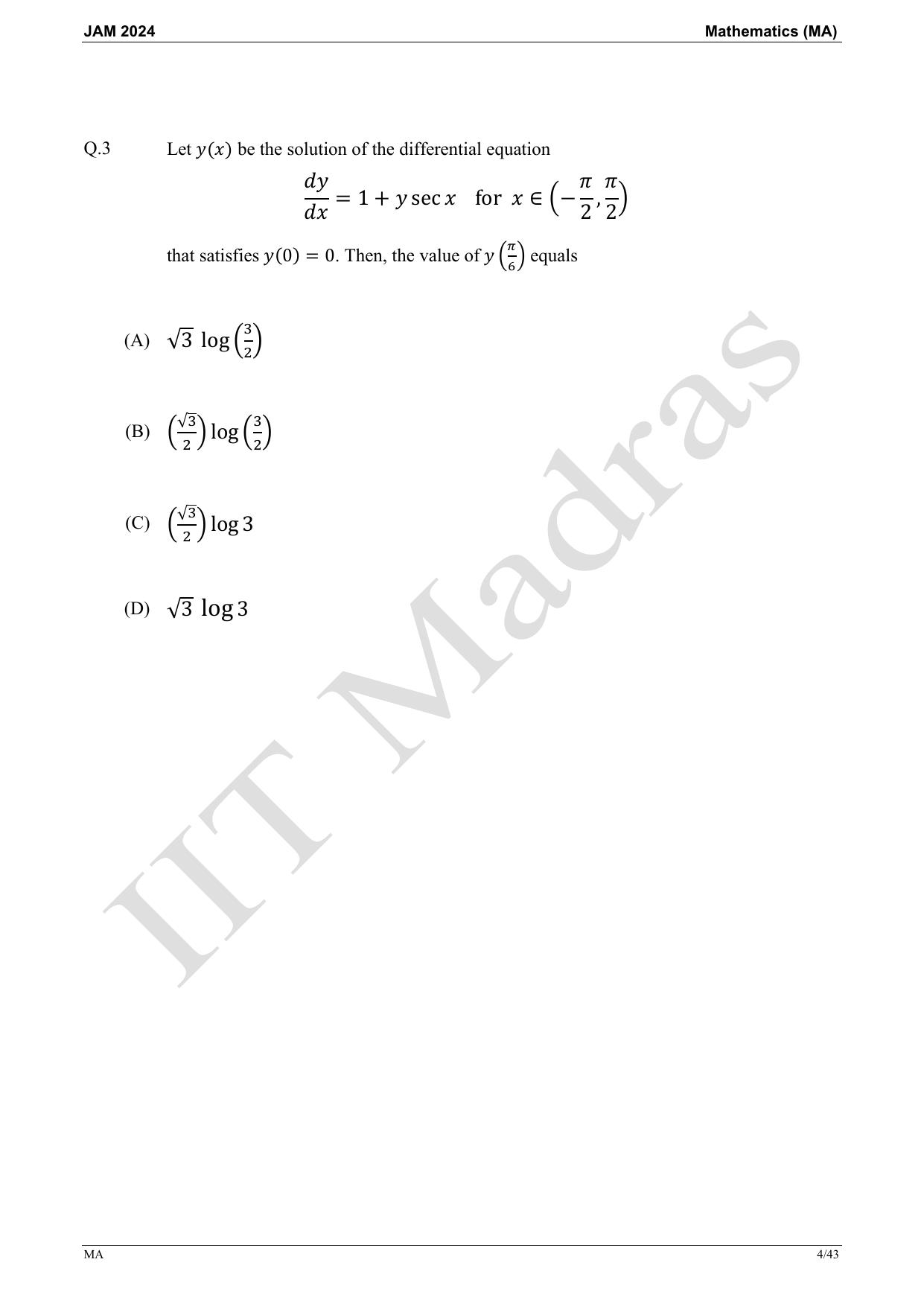 IIT JAM 2024 Mathematics (MA) Master Question Paper - Page 4