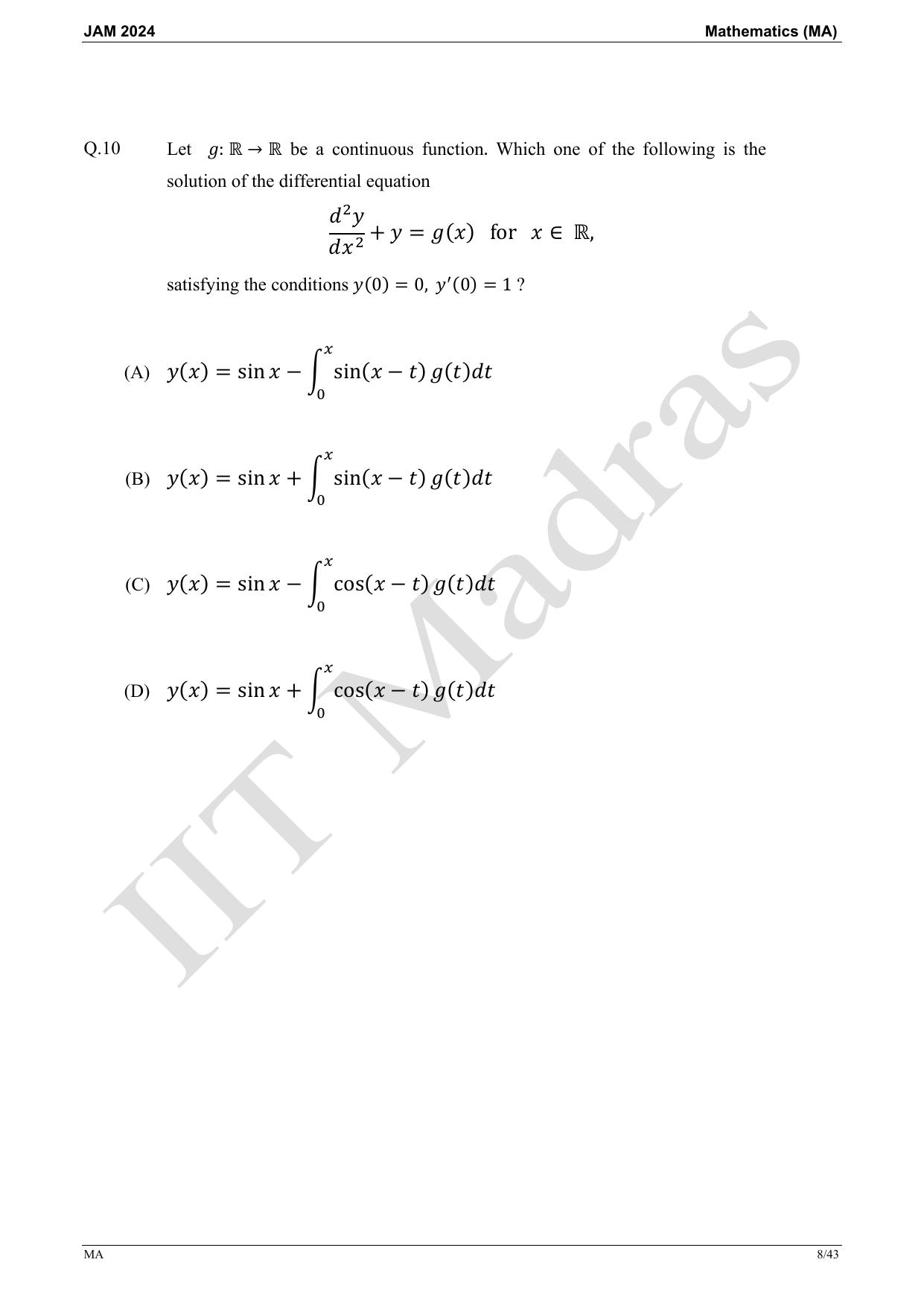 IIT JAM 2024 Mathematics (MA) Master Question Paper - Page 8