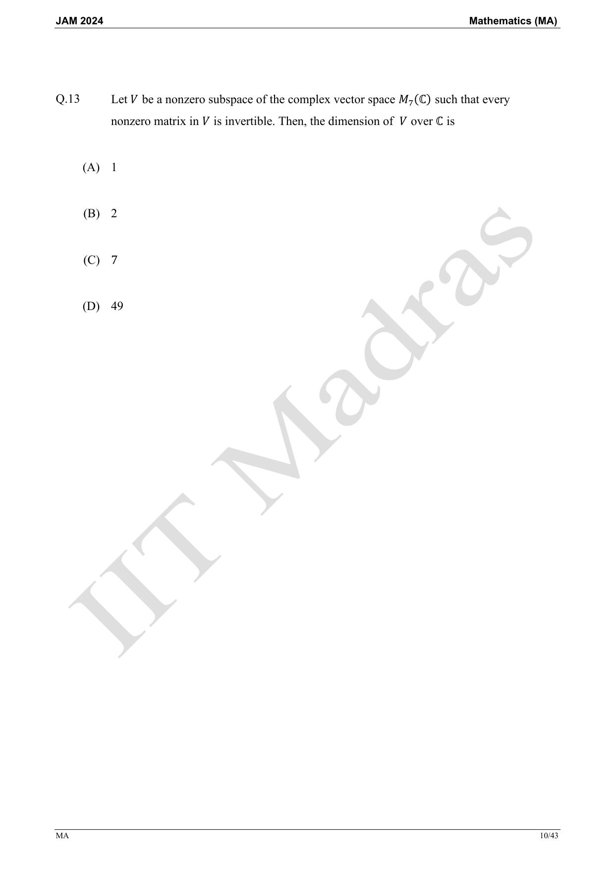 IIT JAM 2024 Mathematics (MA) Master Question Paper - Page 10
