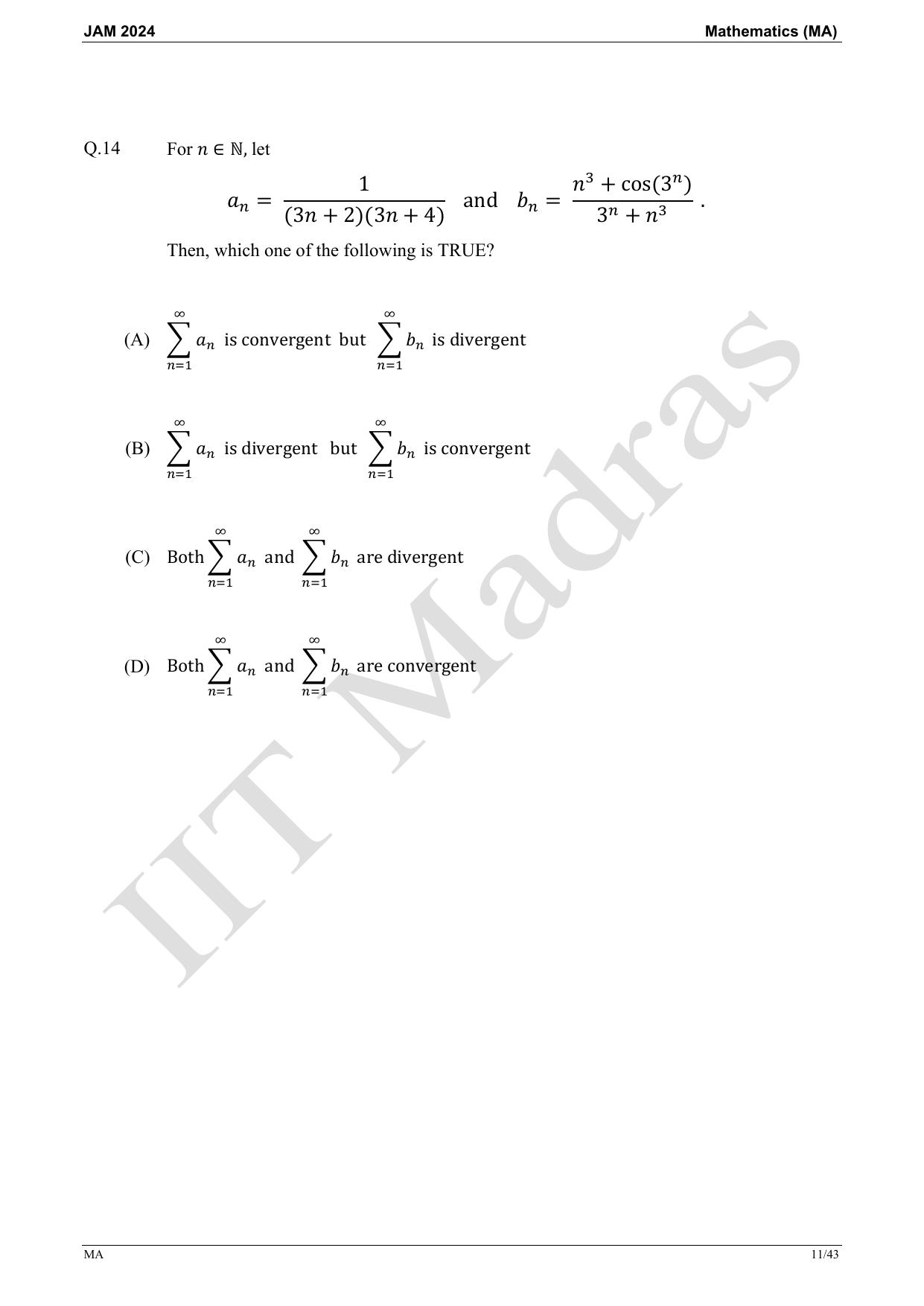 IIT JAM 2024 Mathematics (MA) Master Question Paper - Page 11