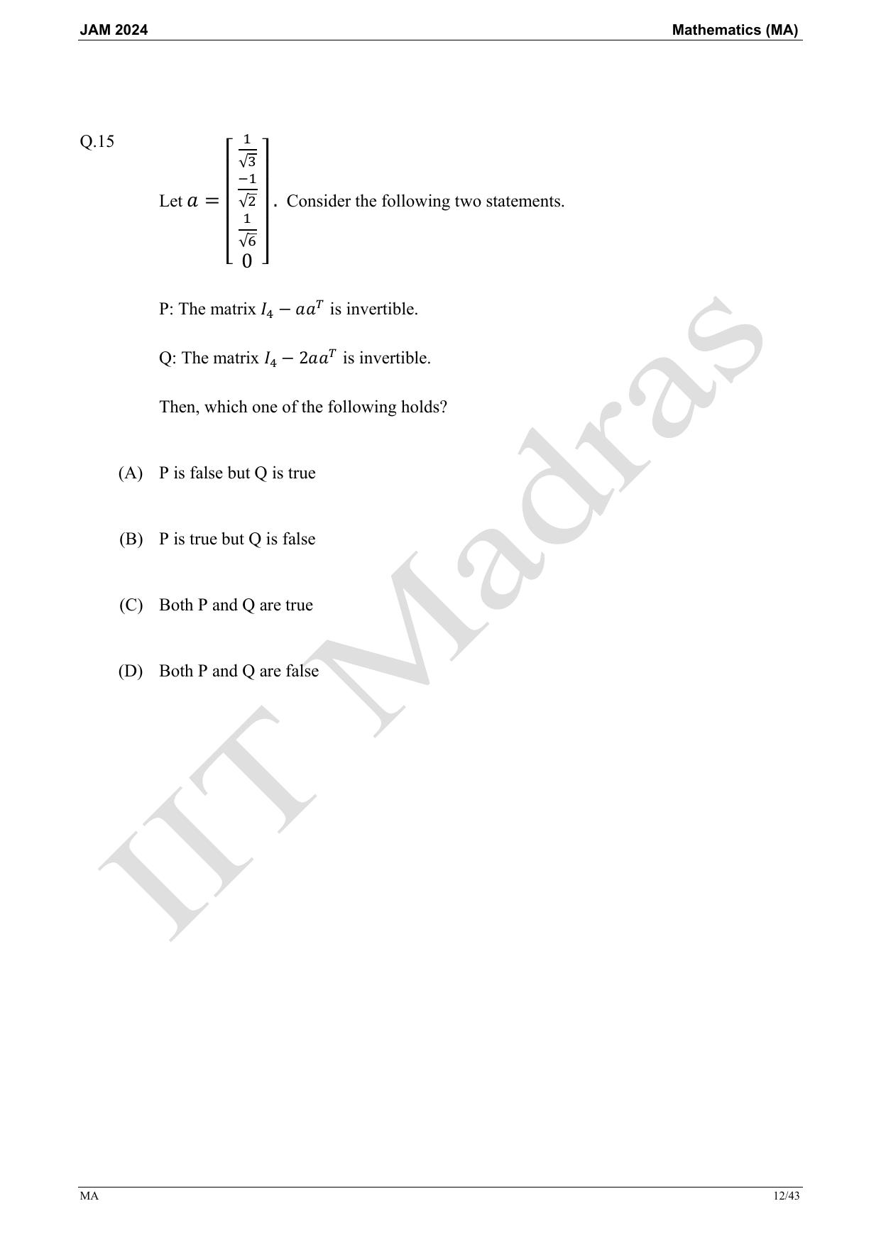 IIT JAM 2024 Mathematics (MA) Master Question Paper - Page 12