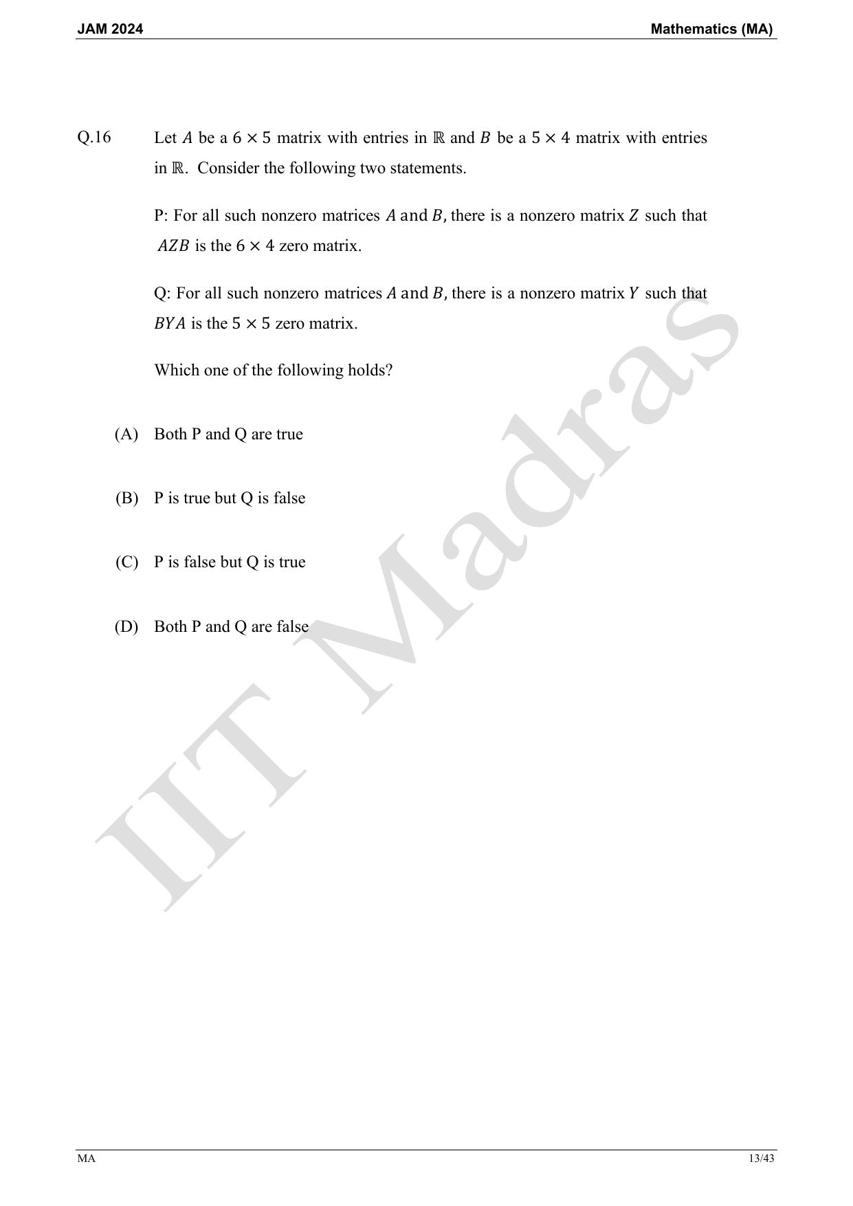 IIT JAM 2024 Mathematics (MA) Master Question Paper - Page 13