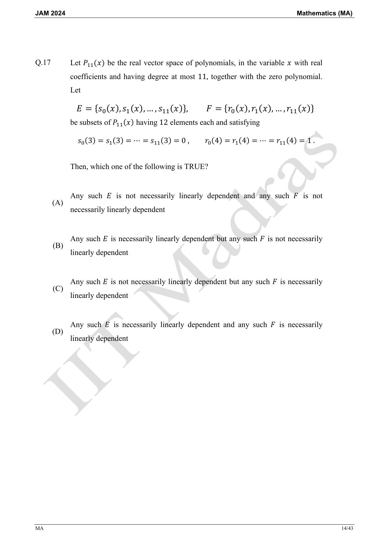 IIT JAM 2024 Mathematics (MA) Master Question Paper - Page 14