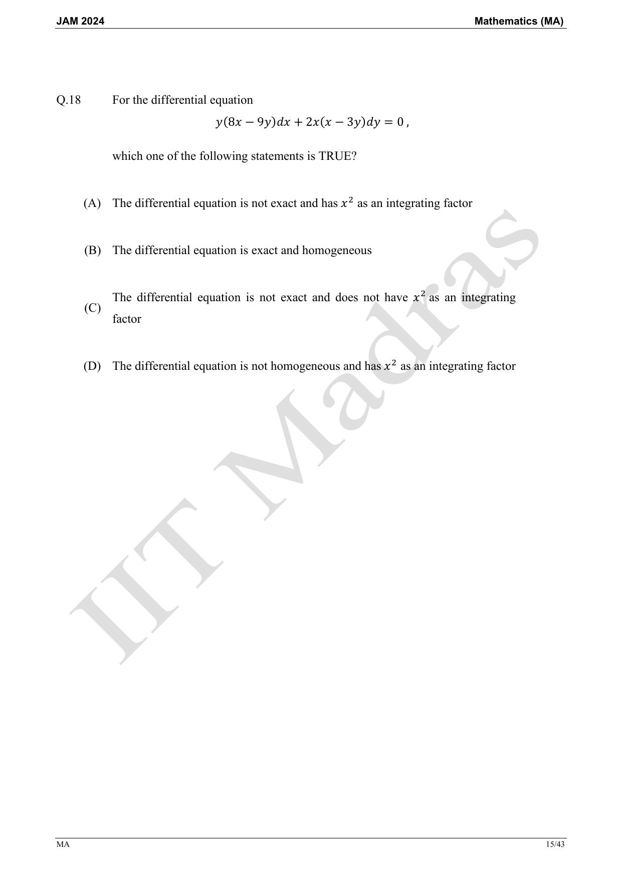 IIT JAM 2024 Mathematics (MA) Master Question Paper - Page 15