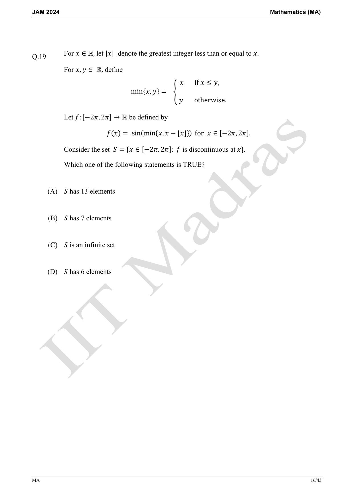IIT JAM 2024 Mathematics (MA) Master Question Paper - Page 16