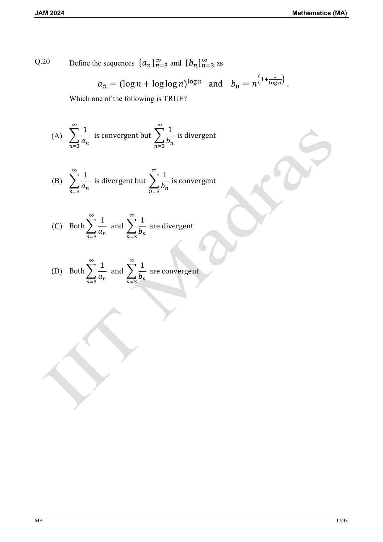 IIT JAM 2024 Mathematics (MA) Master Question Paper - Page 17