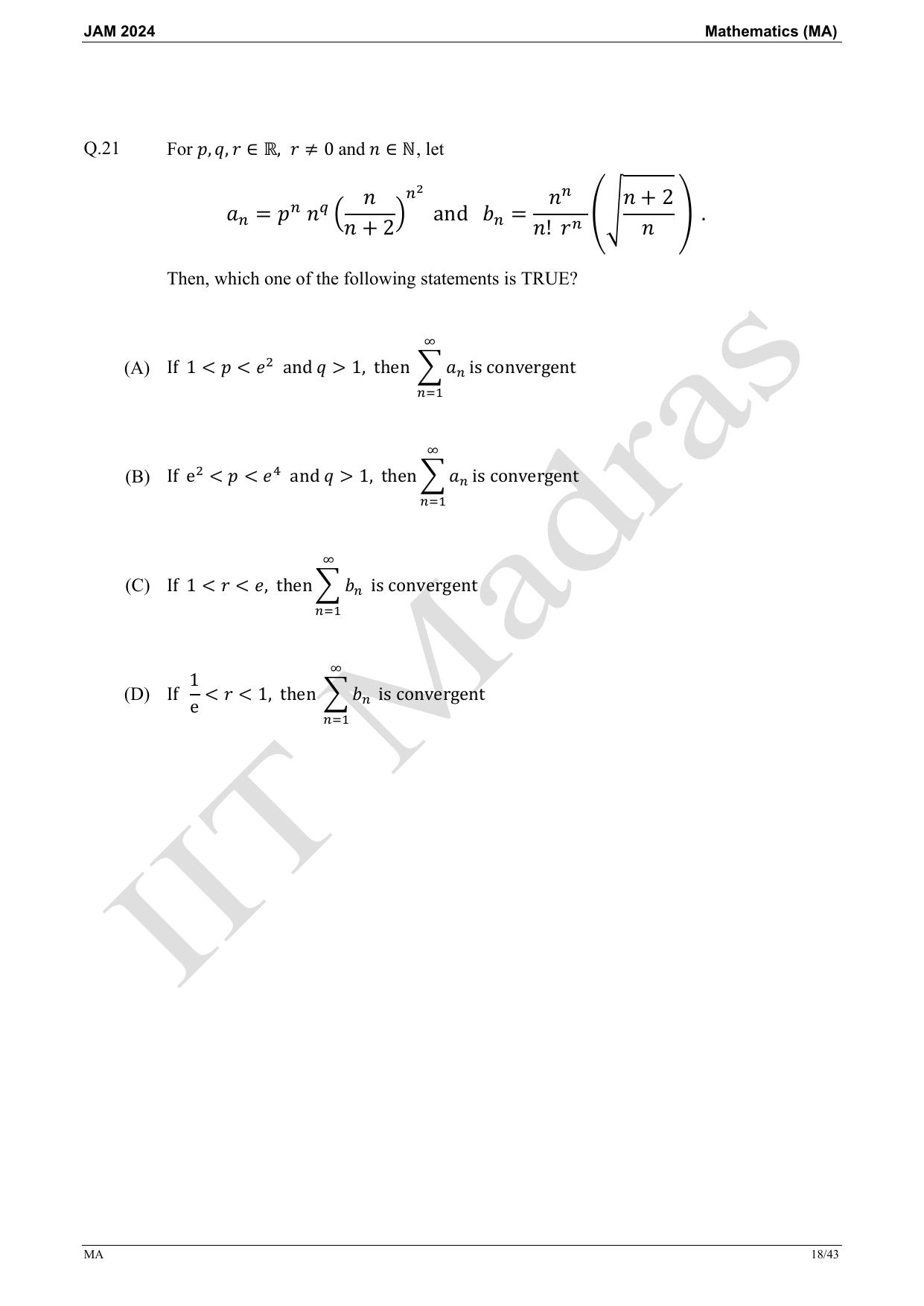 IIT JAM 2024 Mathematics (MA) Master Question Paper - Page 18