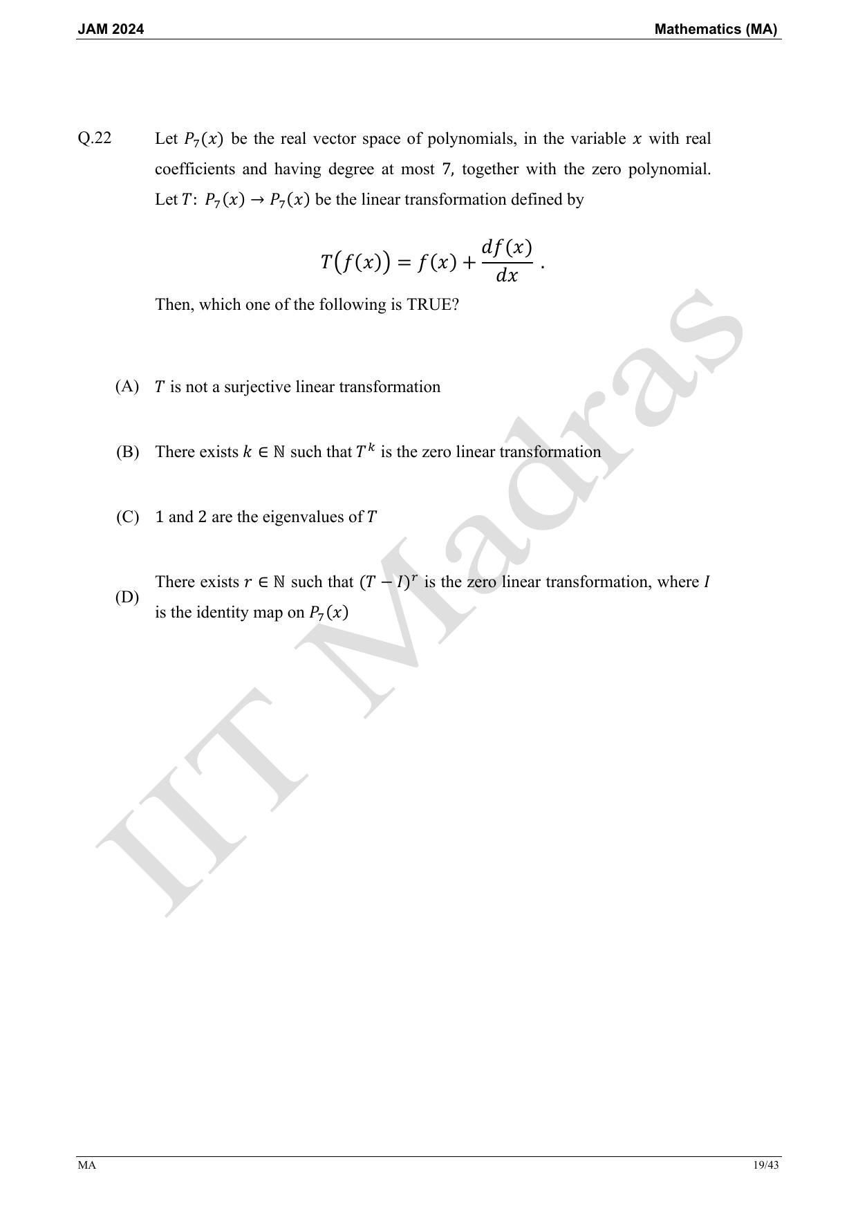 IIT JAM 2024 Mathematics (MA) Master Question Paper - Page 19
